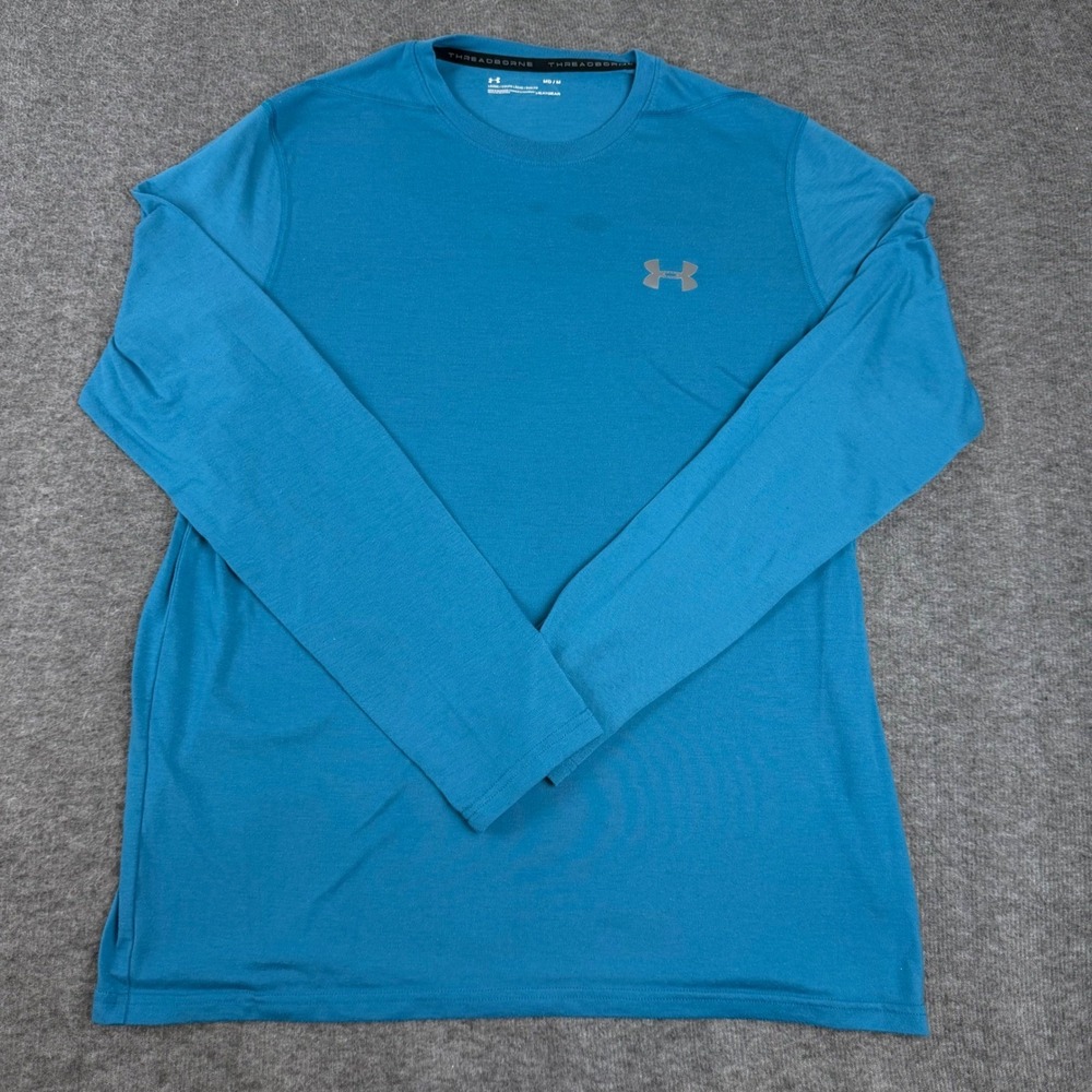 Under Armour Threadborne HeatGear Shirt Mens Medium Blue Long Sleeve Loose Fit